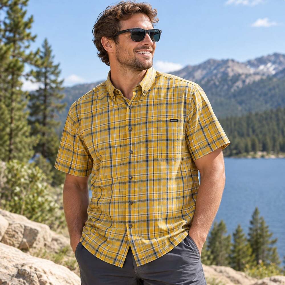 Marmot Plaid Short Sleeve Button Down Shirt Size M Casual Preppy Coastal